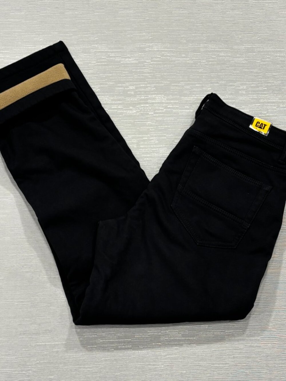 CAT Caterpillar Work Pants Mens 34 x 32 Black Canvas Fleece Lined Insulated